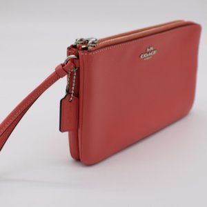 Coach Double Zip Pebble Leather Wristlet Wallet